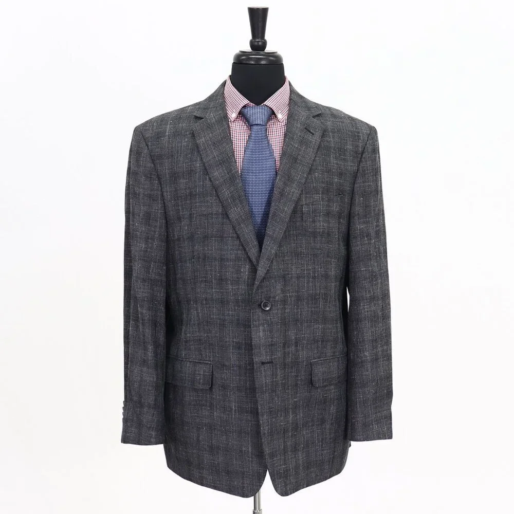 Joseph Abboud 46R Gray Check 2-Button Sport Coat Blazer Jacket G788